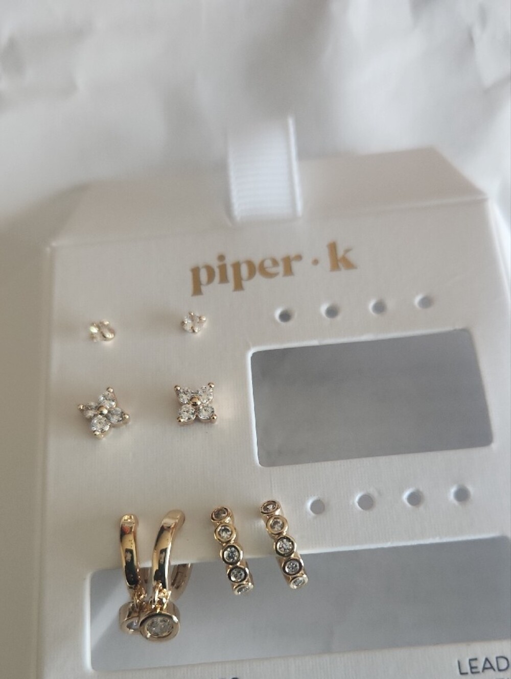 Piper K Gold Tone Clear Zirconia 4-Pair Earring Set. Nickel Free Lead Safe. NEW
